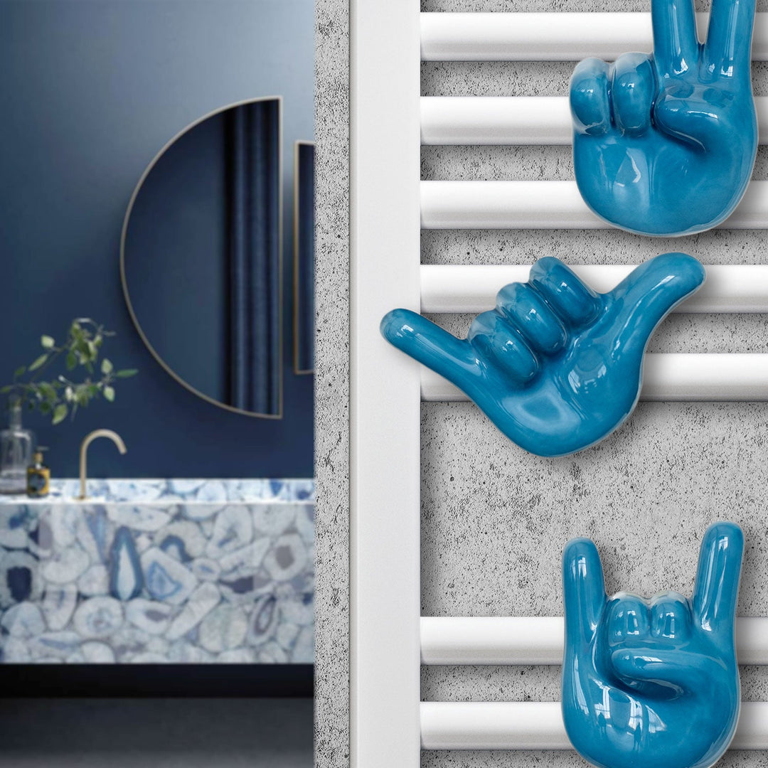 FUNNY 2 blue towel warmer and radiator hanger set