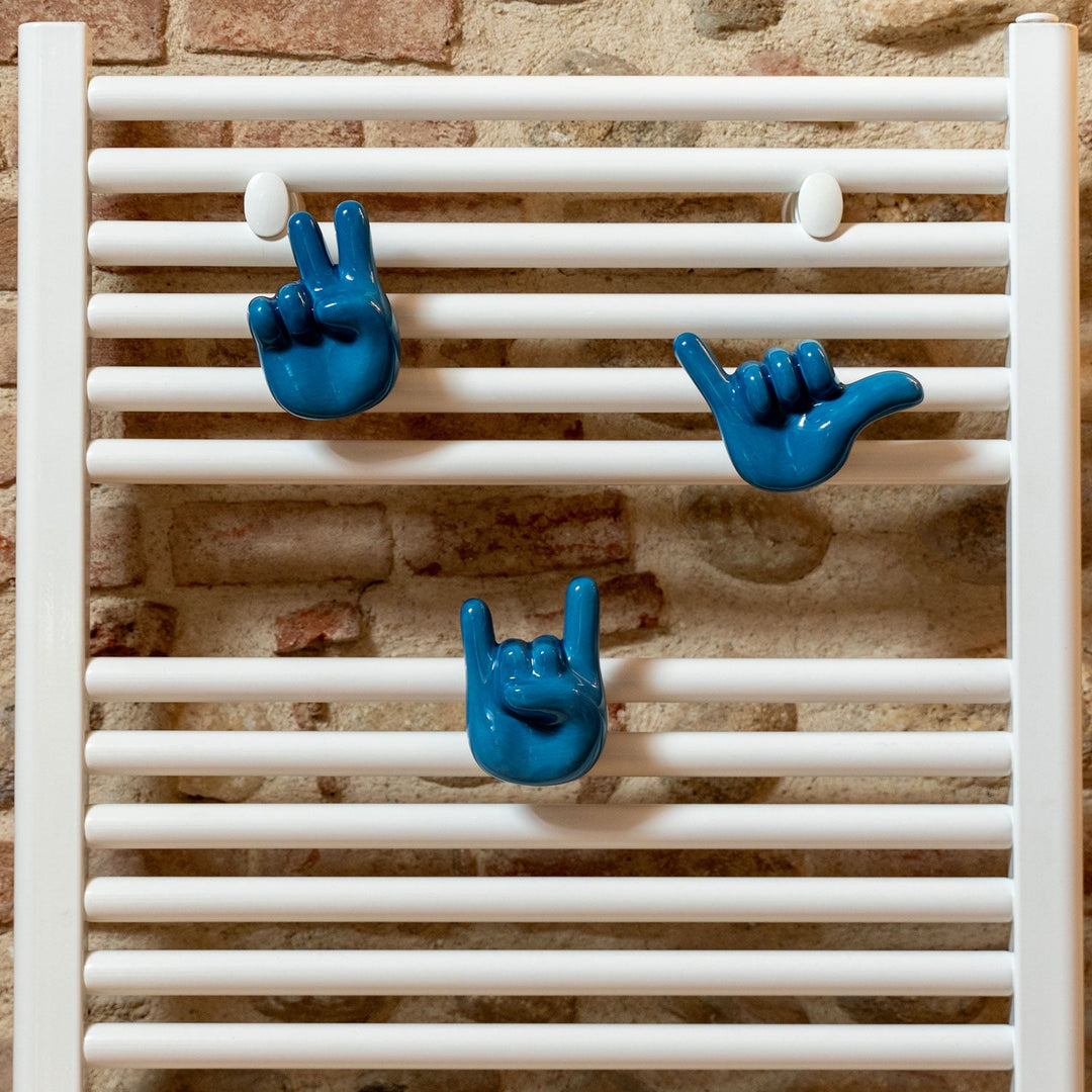 FUNNY 2 blue towel warmer and radiator hanger set