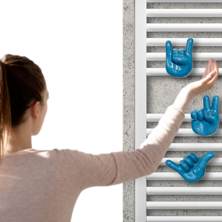 FUNNY 2 blue towel warmer and radiator hanger set