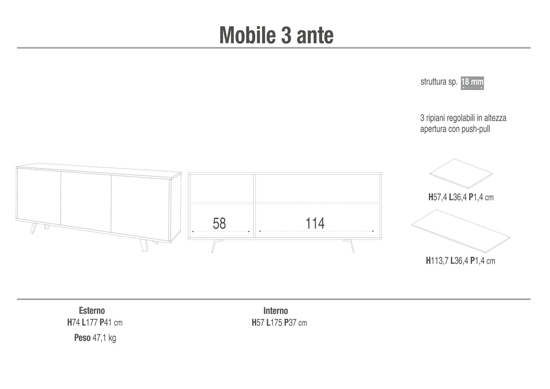 3-door buffet VILINUS cement/calacatta marble