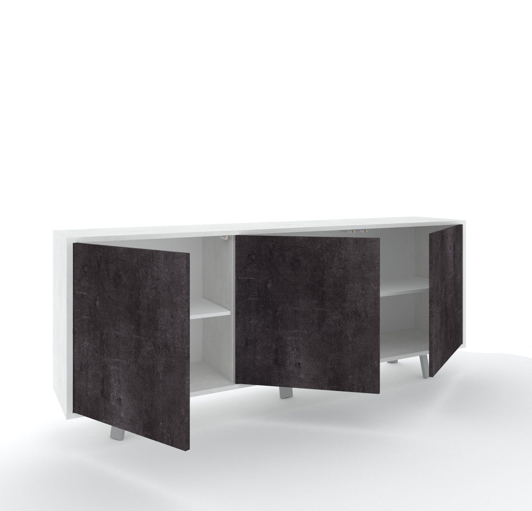 VILINUS 3-door buffet white stone/black stone