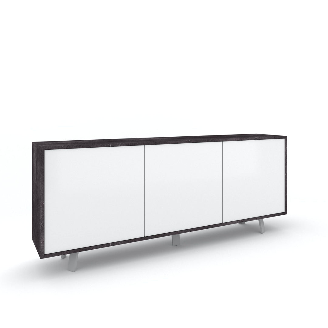 3-door buffet VILINUS black stone/gloss white