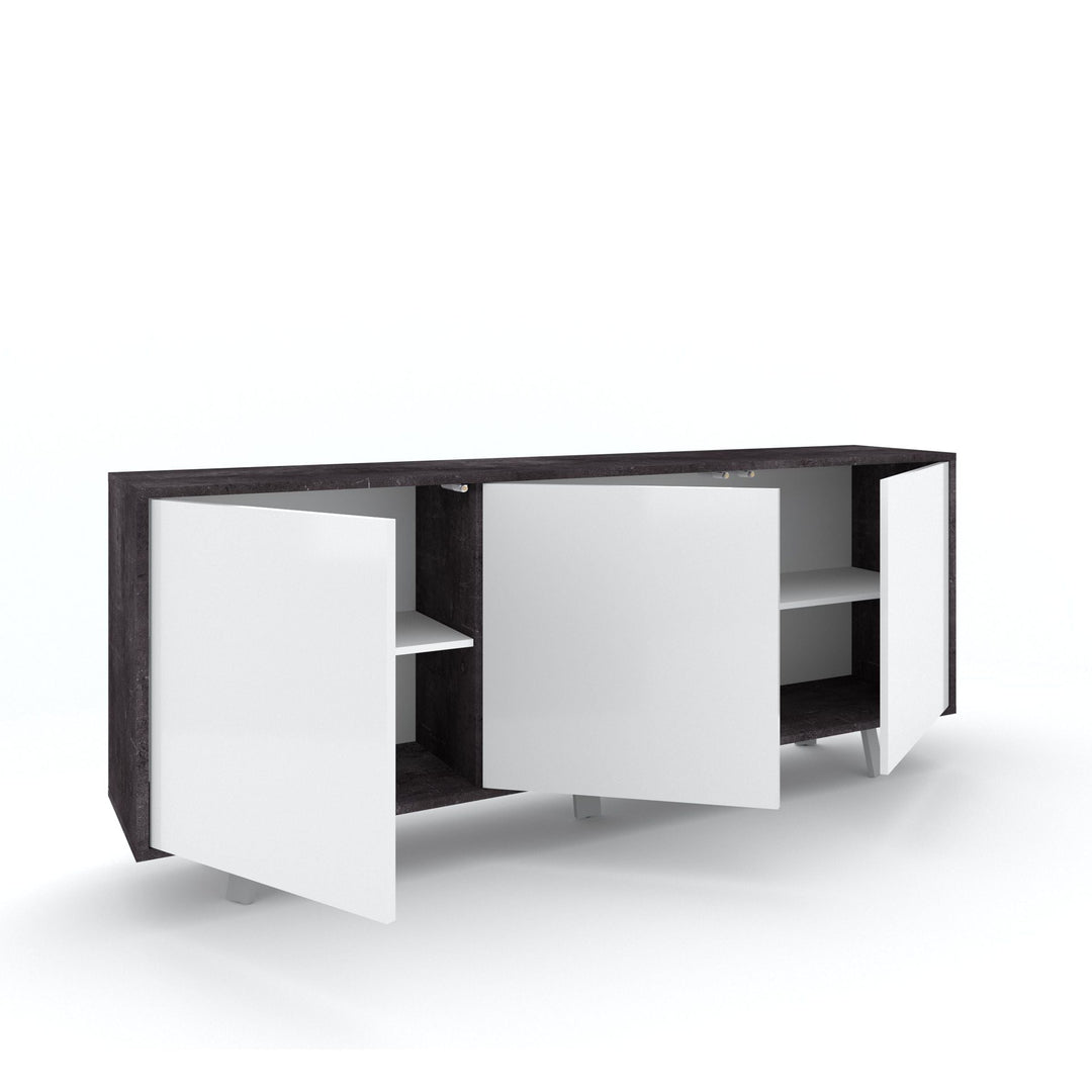 3-door buffet VILINUS black stone/gloss white