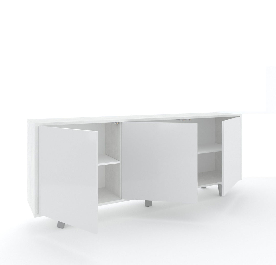 VILINUS 3-door buffet stone white/gloss white