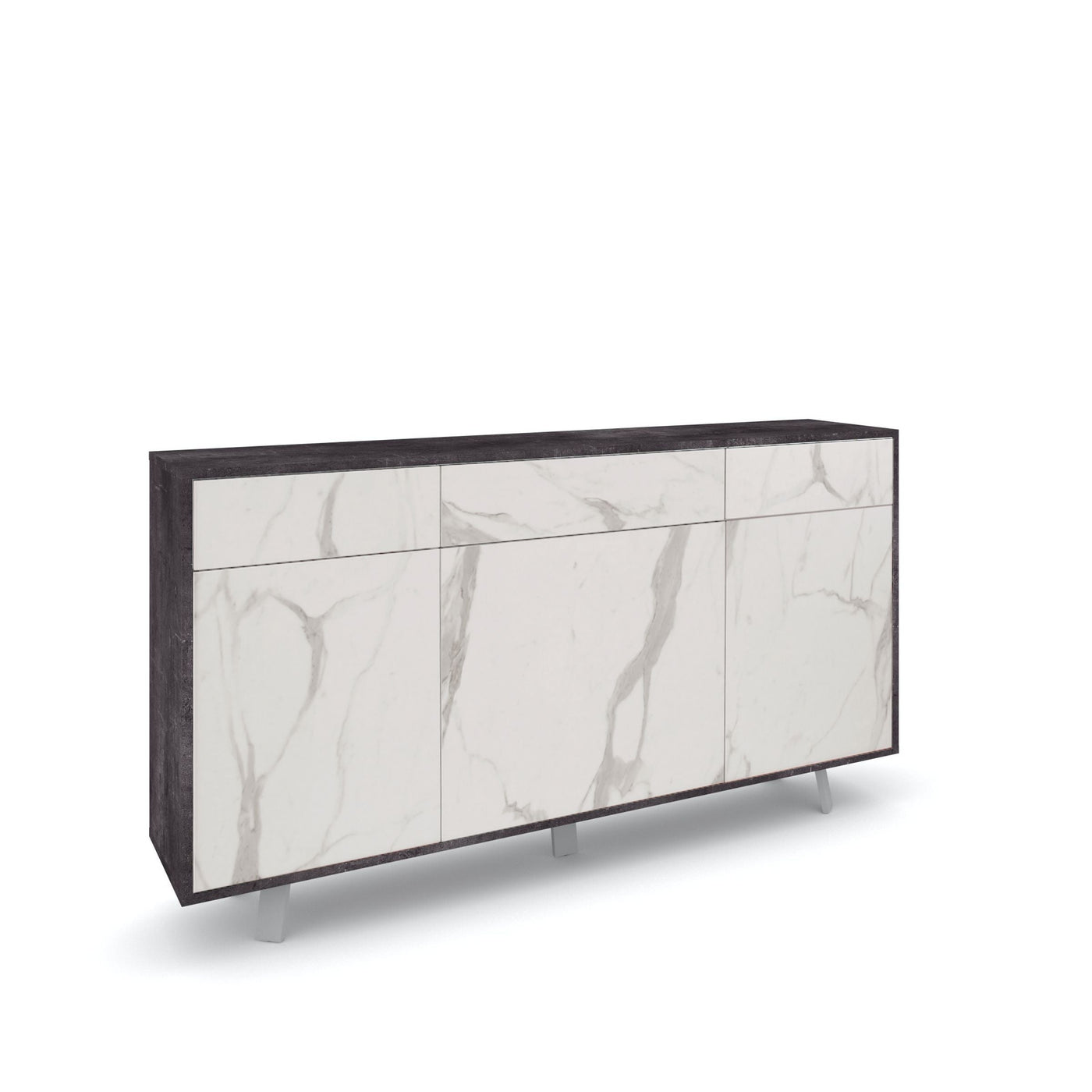 Credenza 3 ante/3 cassetti VILINUS nero pietra/marmo calacatta