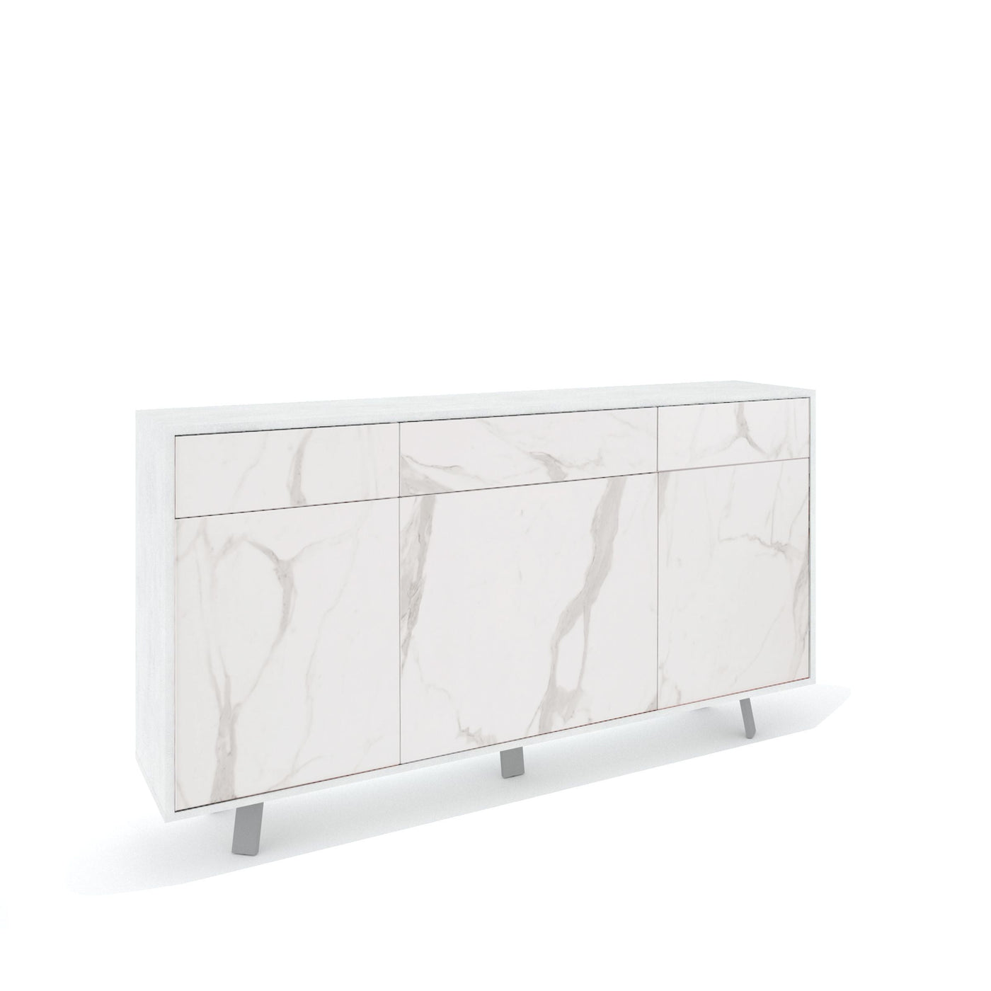 Credenza 3 ante/3 cassetti VILINUS bianco pietra/marmo calacatta