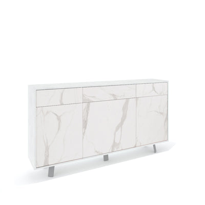 Credenza 3 ante/3 cassetti VILINUS bianco pietra/marmo calacatta