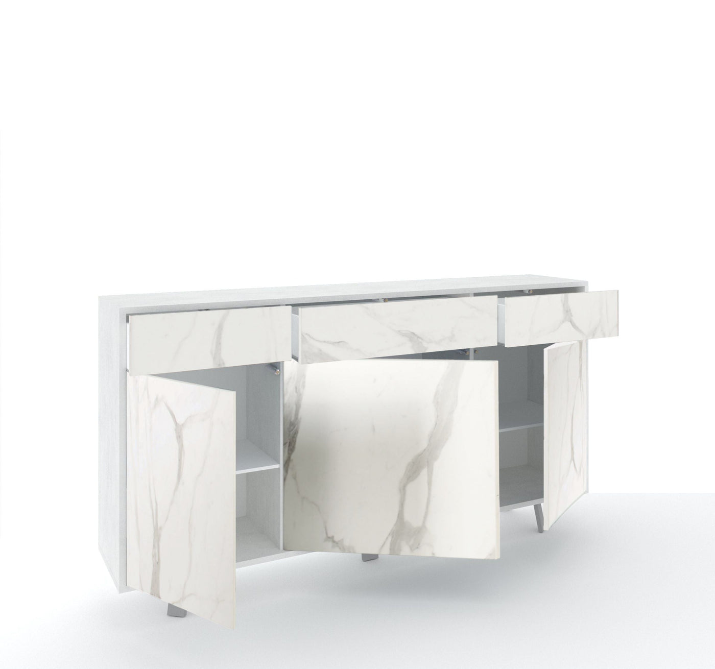 Credenza 3 ante/3 cassetti VILINUS bianco pietra/marmo calacatta