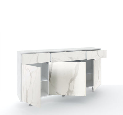 Credenza 3 ante/3 cassetti VILINUS bianco pietra/marmo calacatta