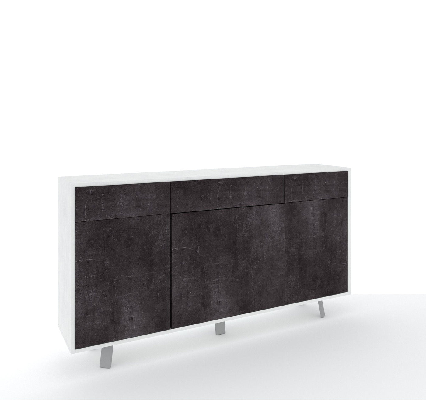 Credenza 3 ante/3 cassetti VILINUS bianco pietra/nero pietra