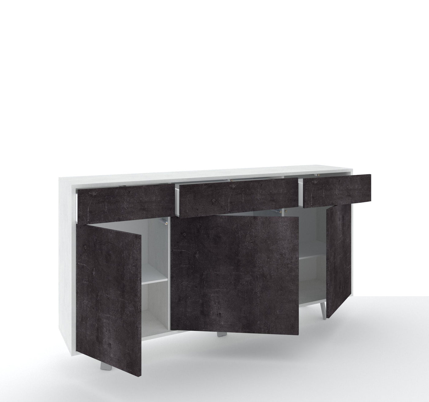 Credenza 3 ante/3 cassetti VILINUS bianco pietra/nero pietra