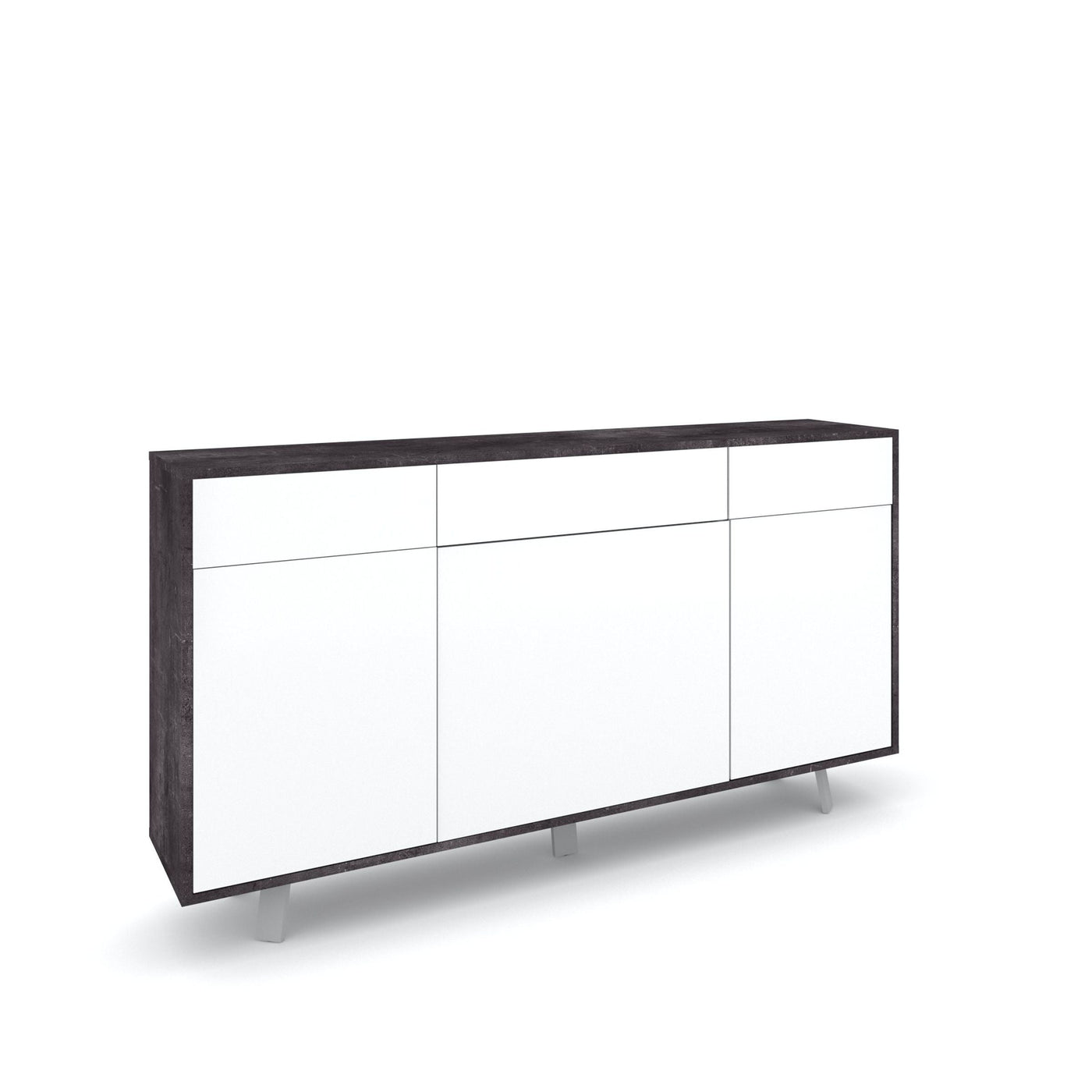 Credenza 3 ante/3 cassetti VILINUS nero pietra/bianco lucido