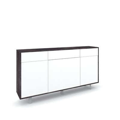 Credenza 3 ante/3 cassetti VILINUS nero pietra/bianco lucido