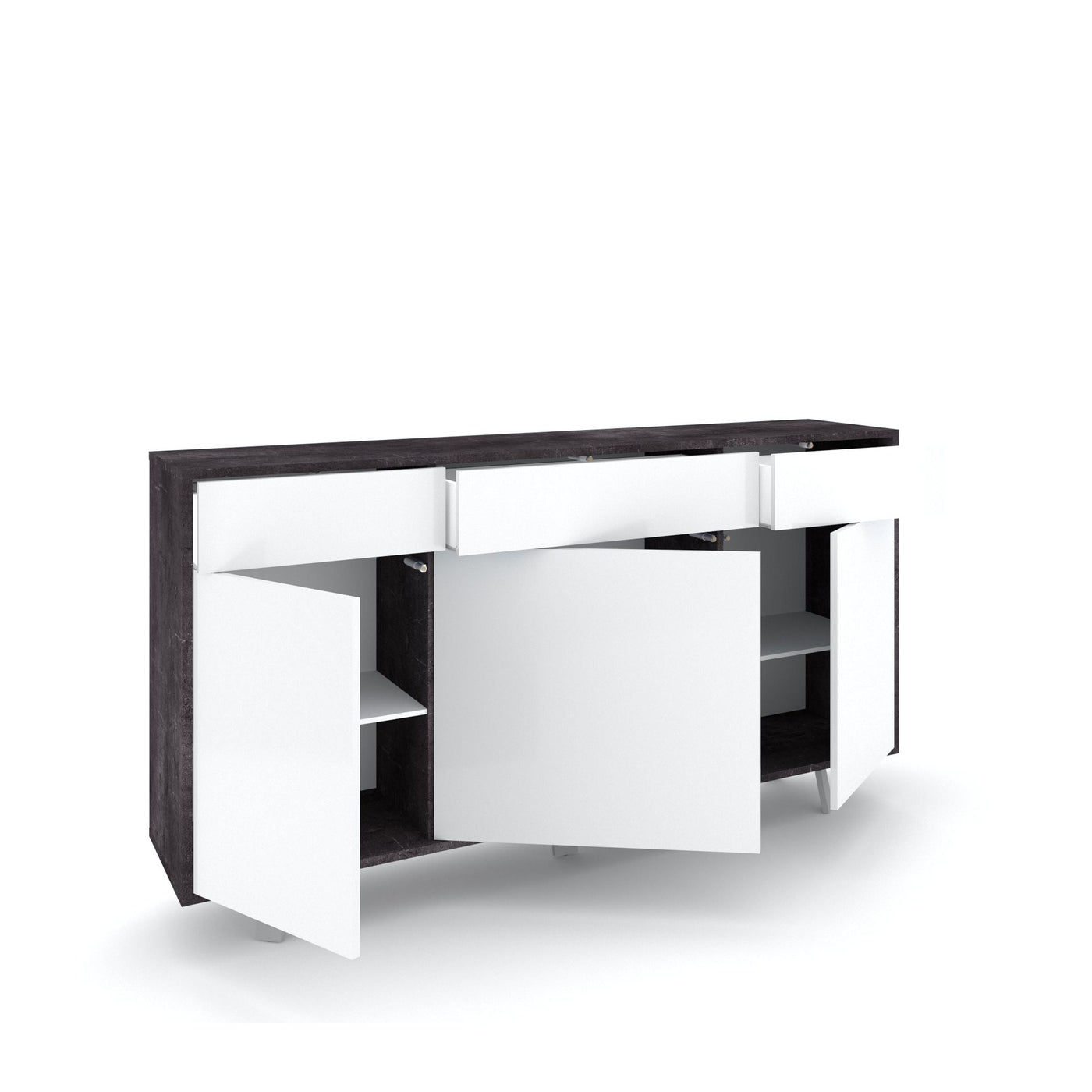 Credenza 3 ante/3 cassetti VILINUS nero pietra/bianco lucido