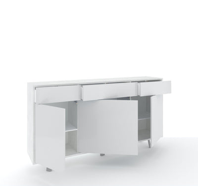 Credenza 3 ante/3 cassetti VILINUS bianco pietra/bianco lucido