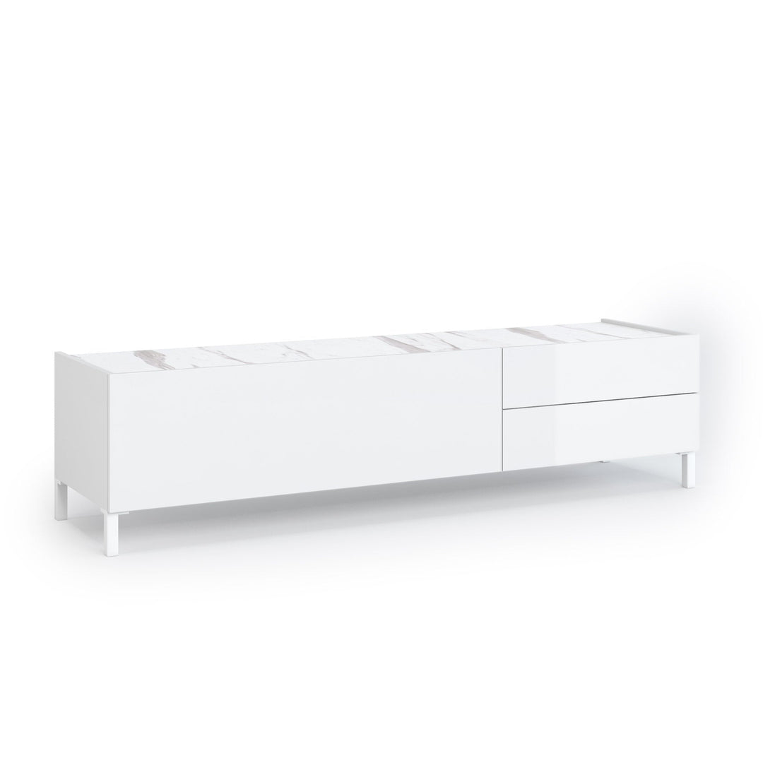 KENNETH TV stand glossy white/Calacatta marble