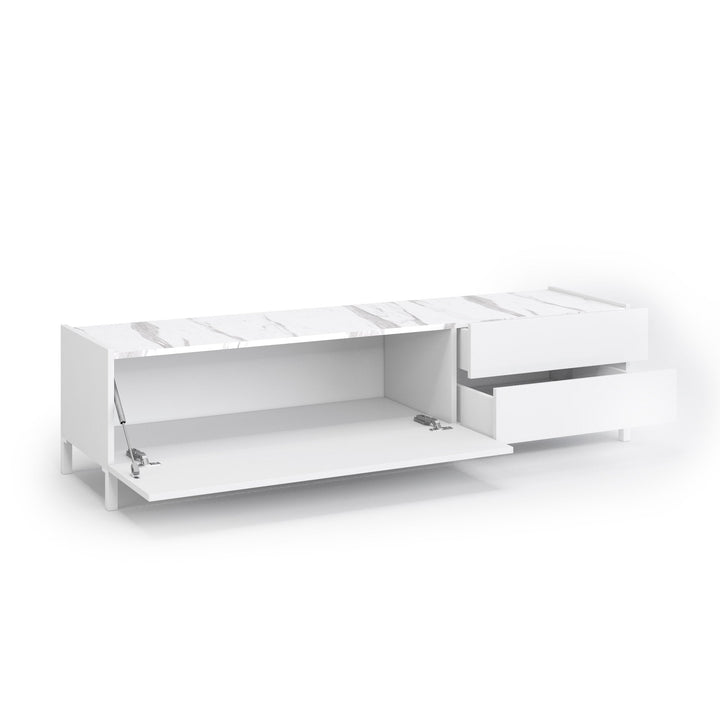 KENNETH TV stand glossy white/Calacatta marble