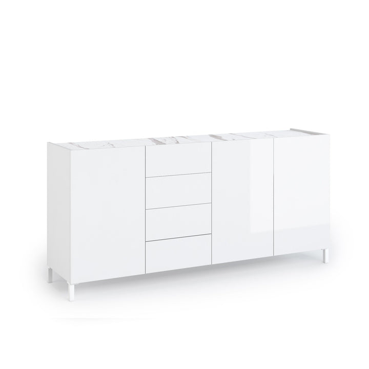 Buffet KENNETH glossy white/Calacatta marble