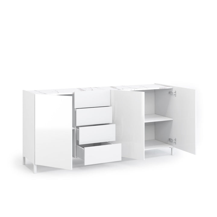 Buffet KENNETH glossy white/Calacatta marble