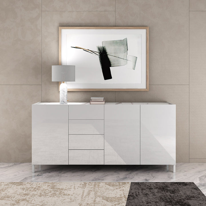 Buffet KENNETH glossy white/Calacatta marble