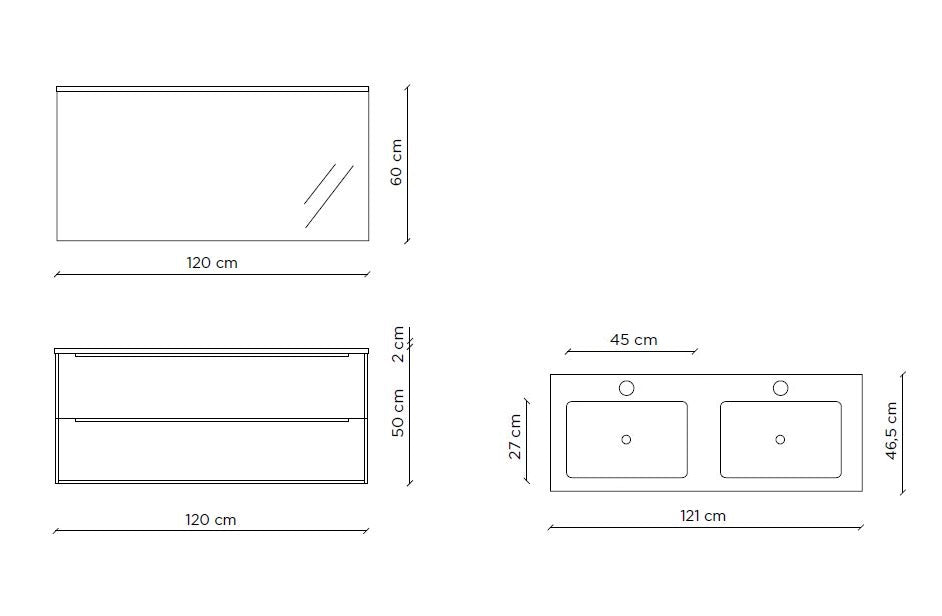 Double bathtub composition 3 pieces MALMO oxide