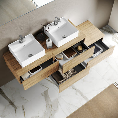 Composizione doppio lavabo 8 pezzi YOKA quercia