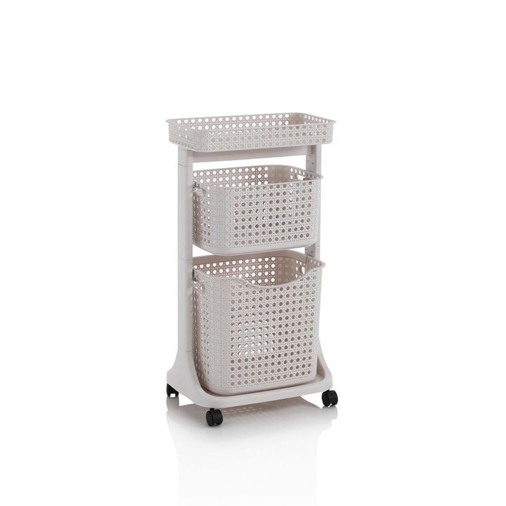 Laundry trolley 2 baskets HUY beige low basket