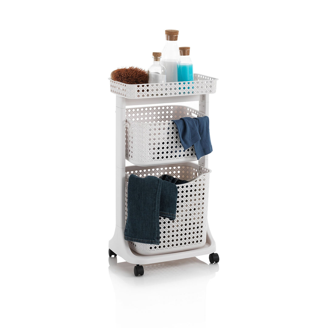 Laundry trolley 2 baskets HUY beige low basket