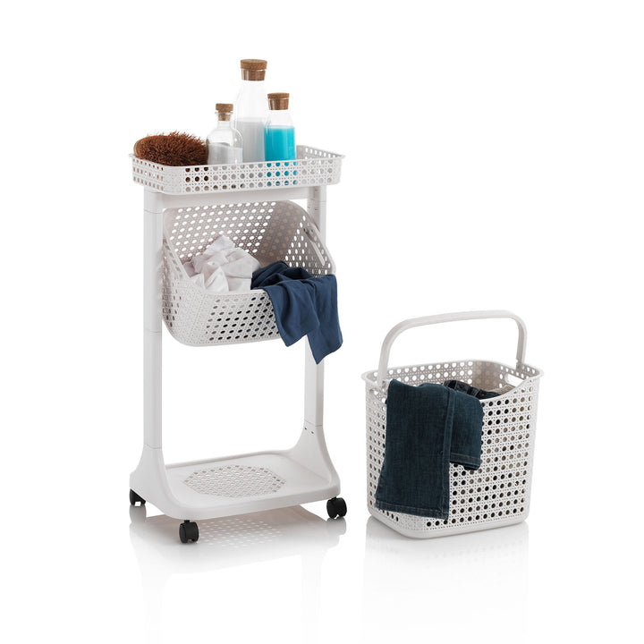 Laundry trolley 2 baskets HUY beige low basket