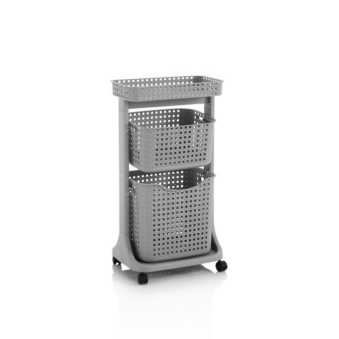 Laundry trolley 2 baskets HUY gray low basket