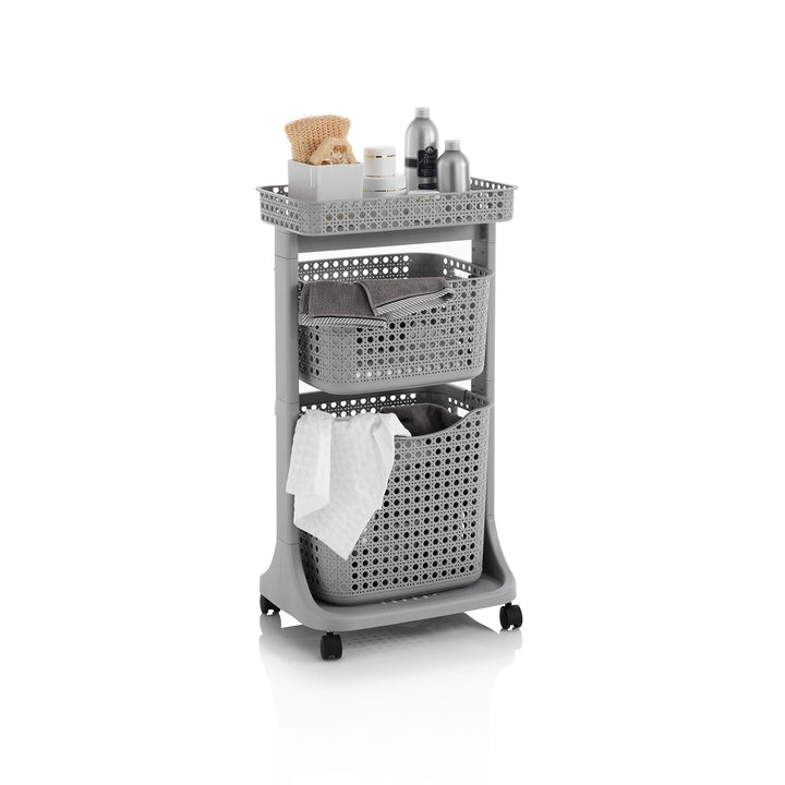 Laundry trolley 2 baskets HUY gray low basket