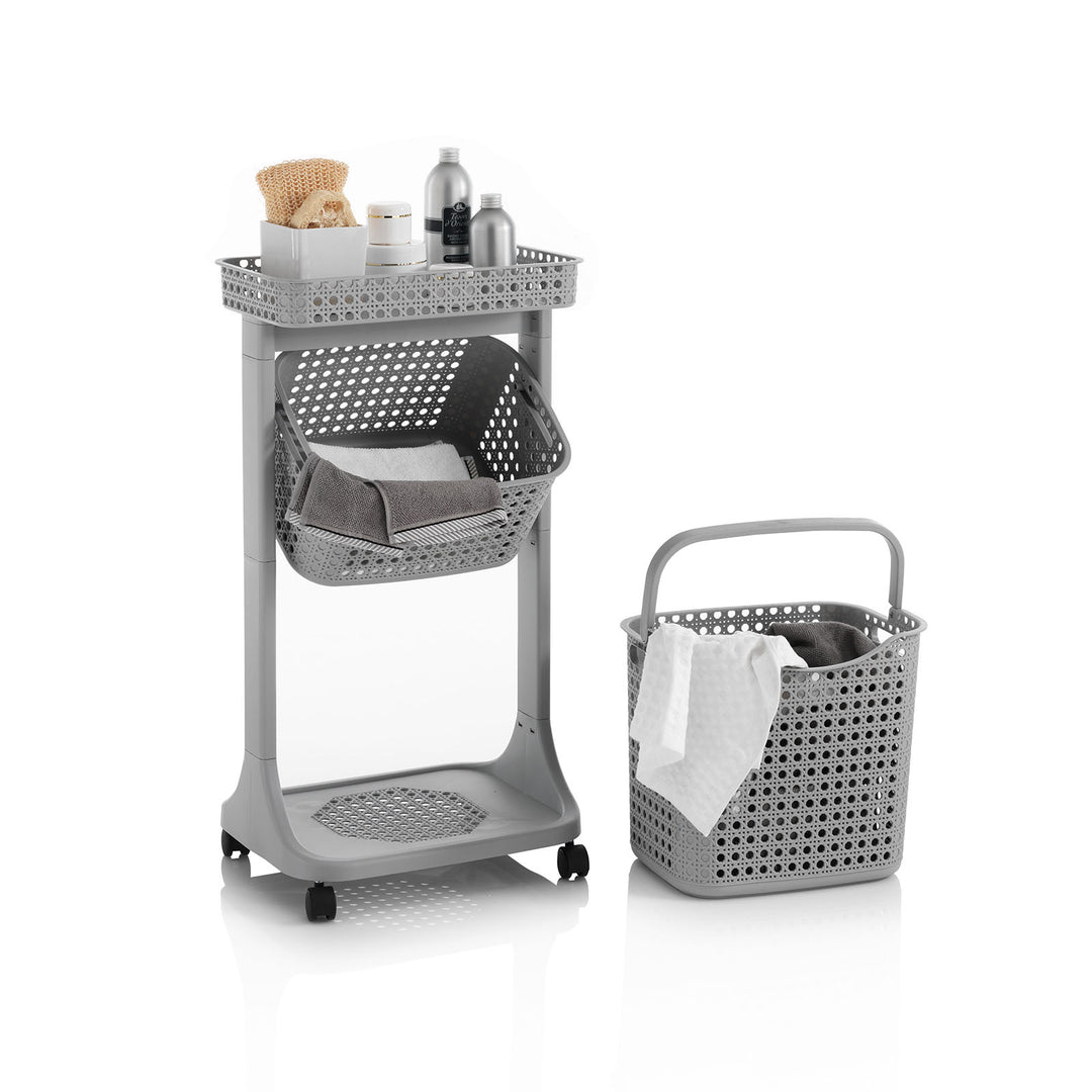 Laundry trolley 2 baskets HUY gray low basket