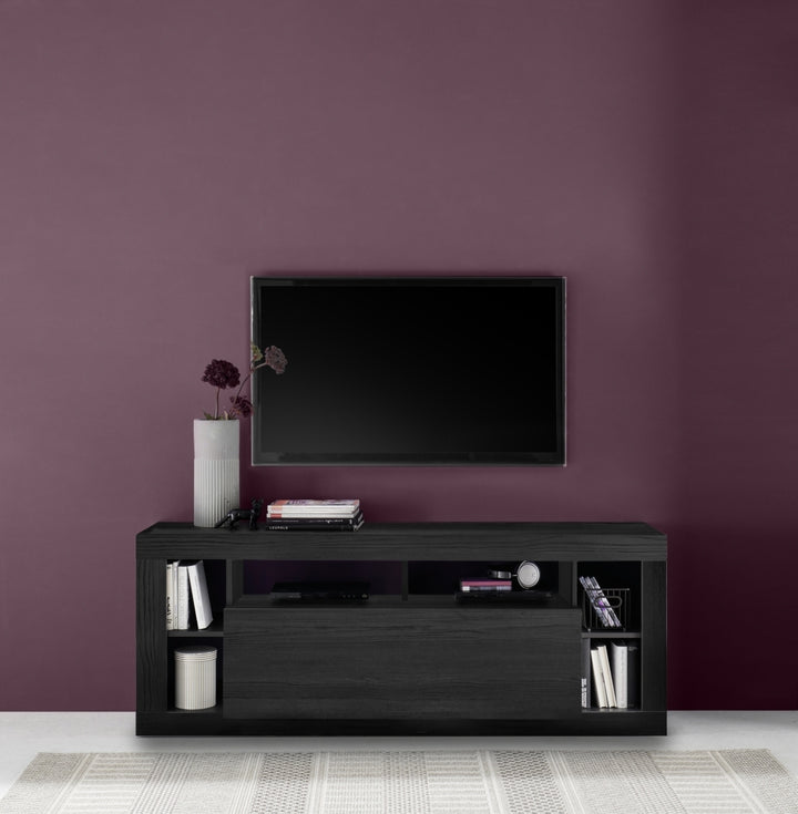 Porta TV TIAKI nero frassino 170cm 1 ribalta