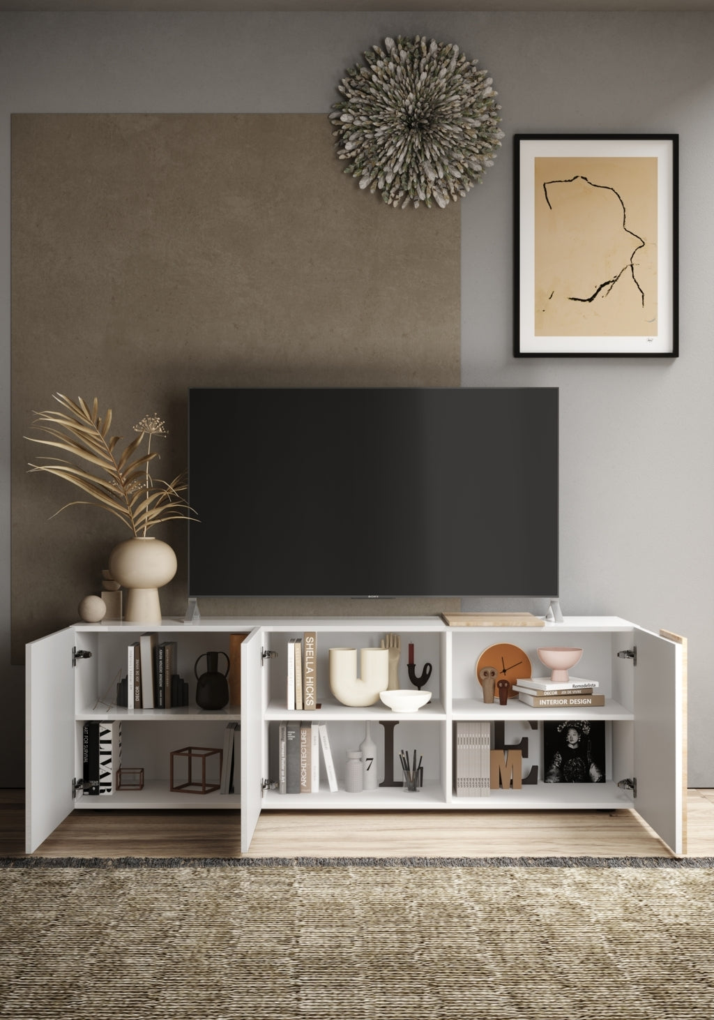 TV stand TAO white honey oak 180cm 3 doors