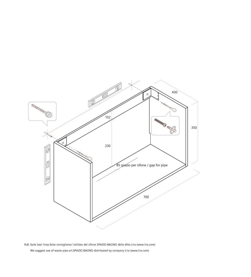 Base portalavabo 1 cassetto PERTH rovere alaska 70 cm