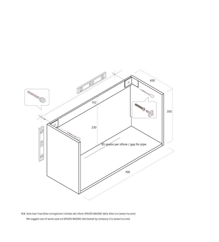 Base portalavabo 1 cassetto PERTH rovere cenere 70 cm