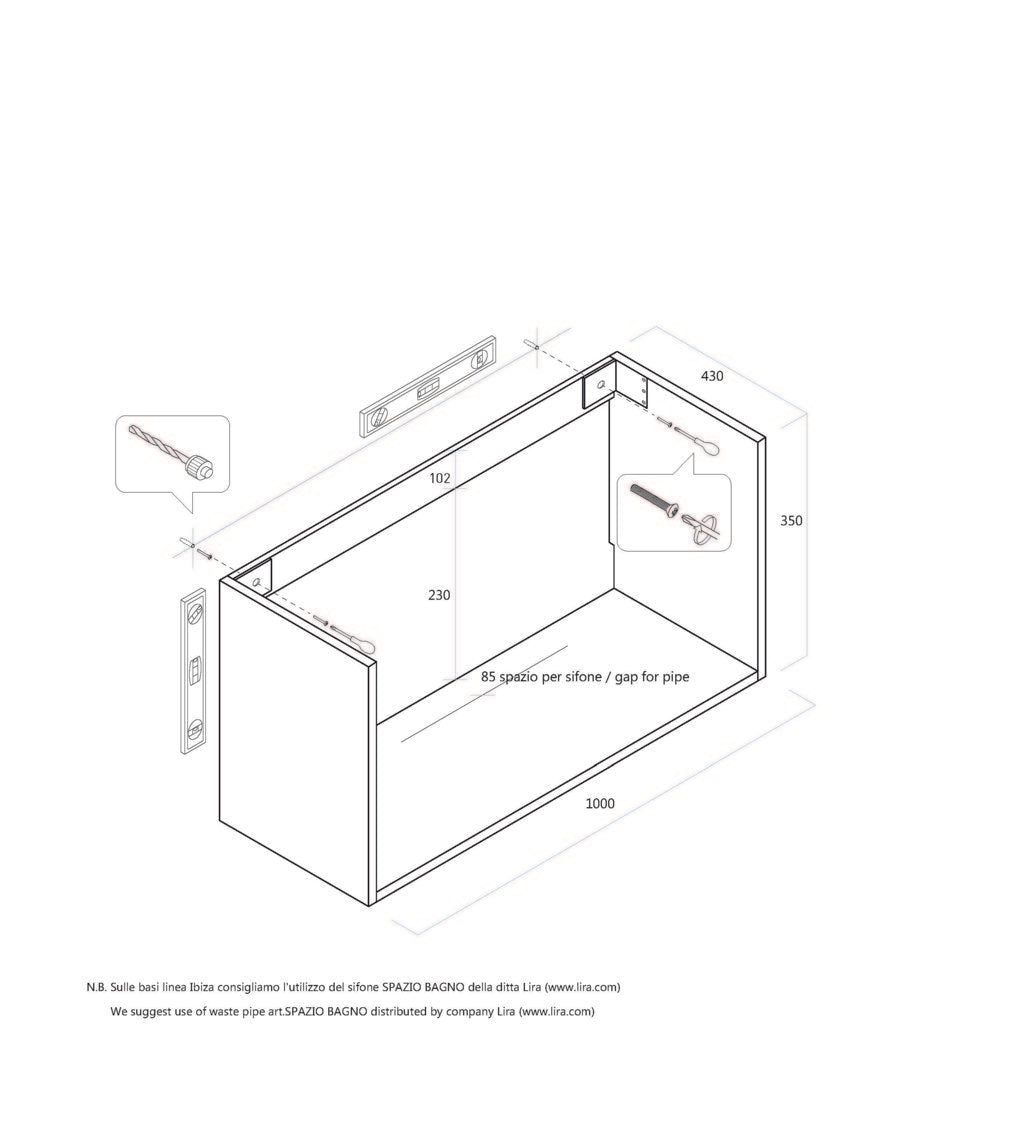 PERTH Waschbeckenunterbau aus Zement mit 1 Schublade, 100 cm