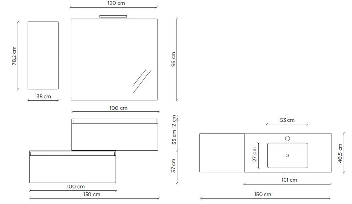 Composizione 6 pezzi PERTH bianco 100 cm