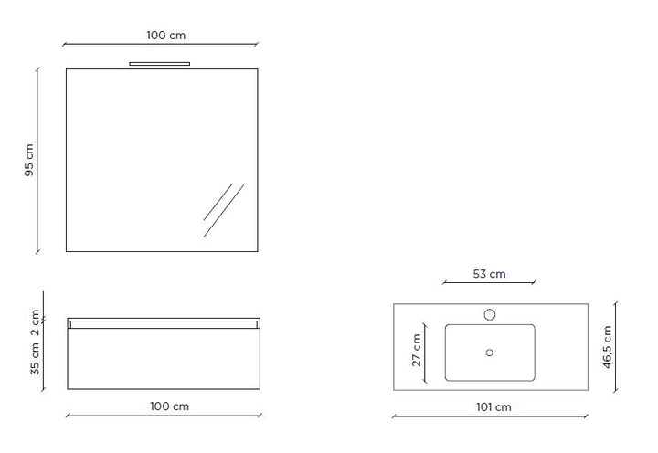 Composizione 4 pezzi PERTH bianco 100 cm