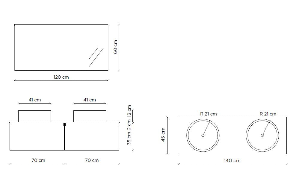 Composizione doppio lavabo 6 pezzi PERTH bianco