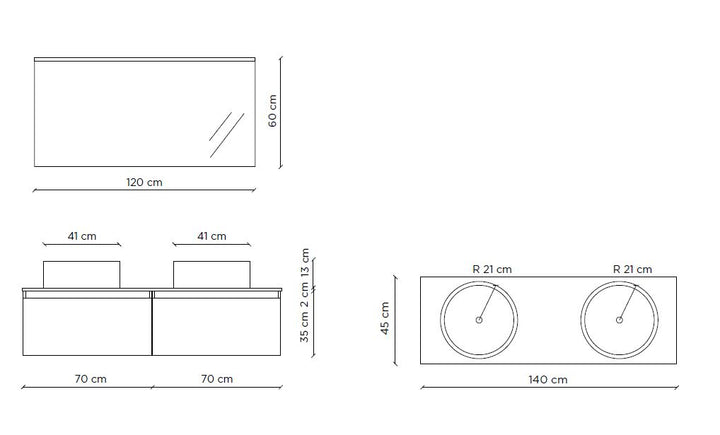 Composizione doppio lavabo 6 pezzi PERTH bianco