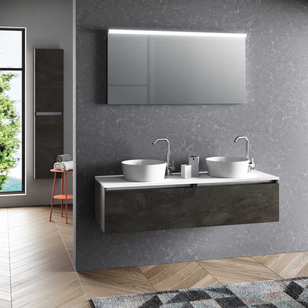 Composizione doppio lavabo 6 pezzi PERTH ossido