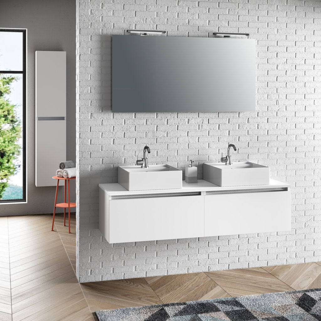 Composizione doppio lavabo 8 pezzi PERTH bianco