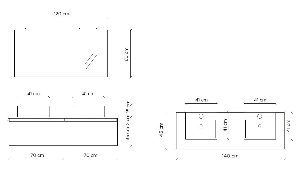 Double washbasin composition 8 pieces PERTH white