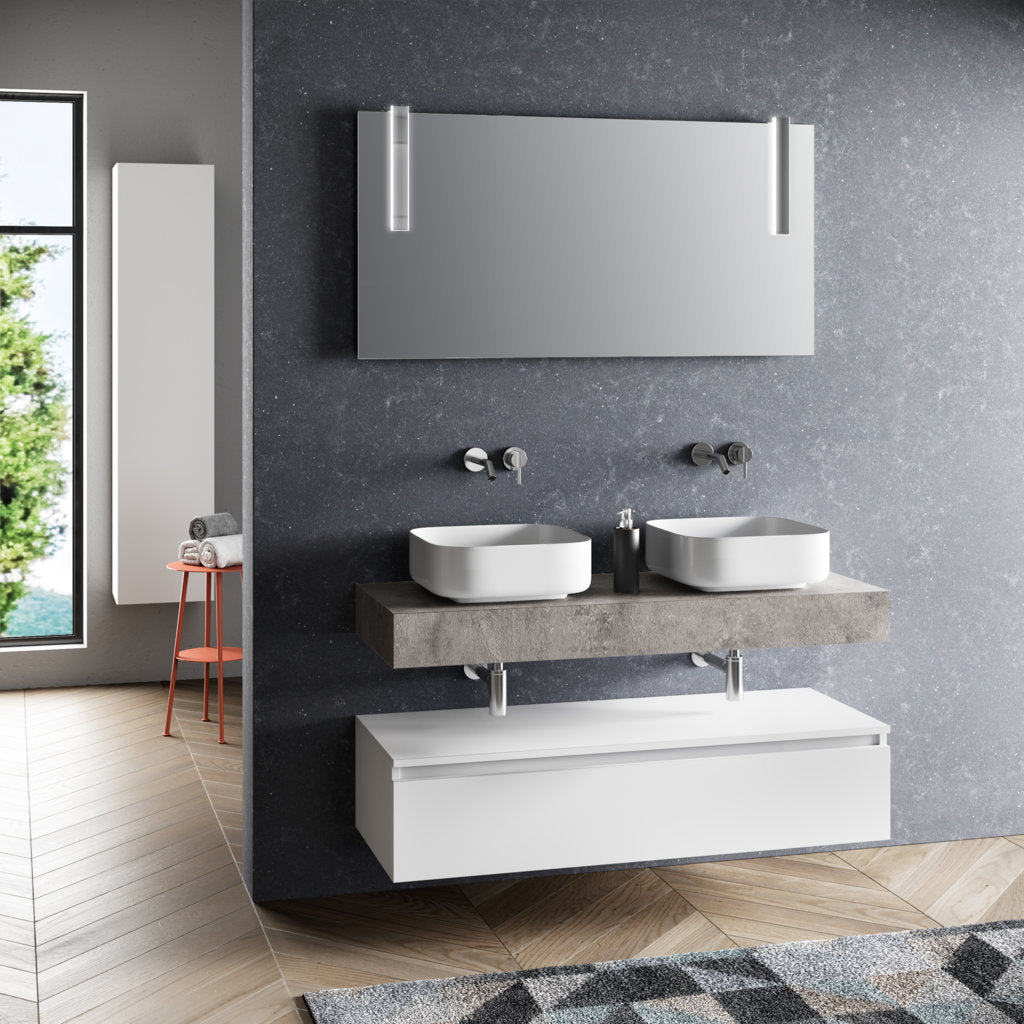 Double sink composition 7 pieces YOKA cement/white