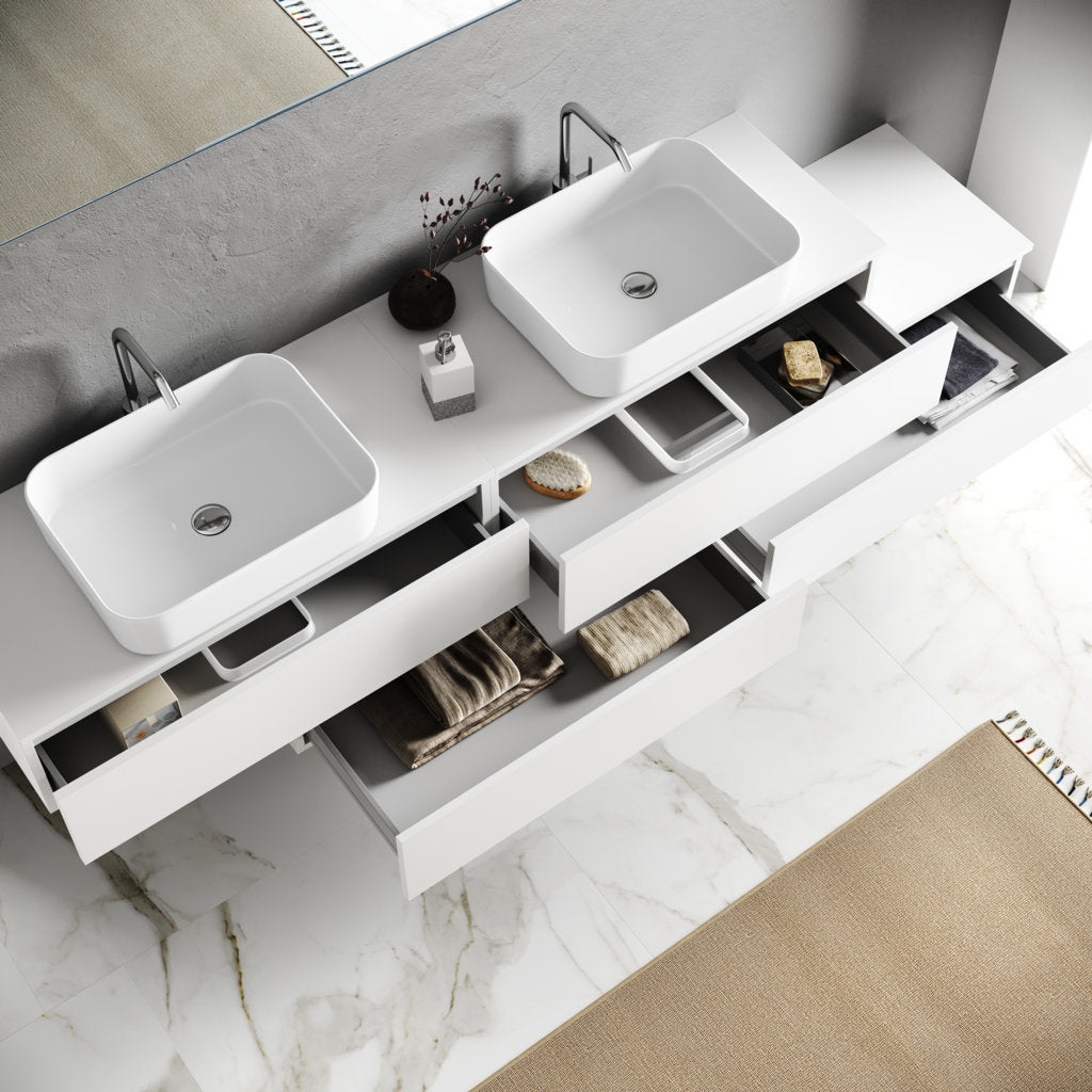 Composizione doppio lavabo 9 pezzi YOKA bianco lavabo rettangolare