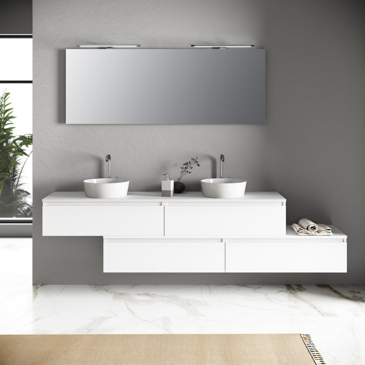 Double washbasin composition 9 pieces YOKA white 225cm