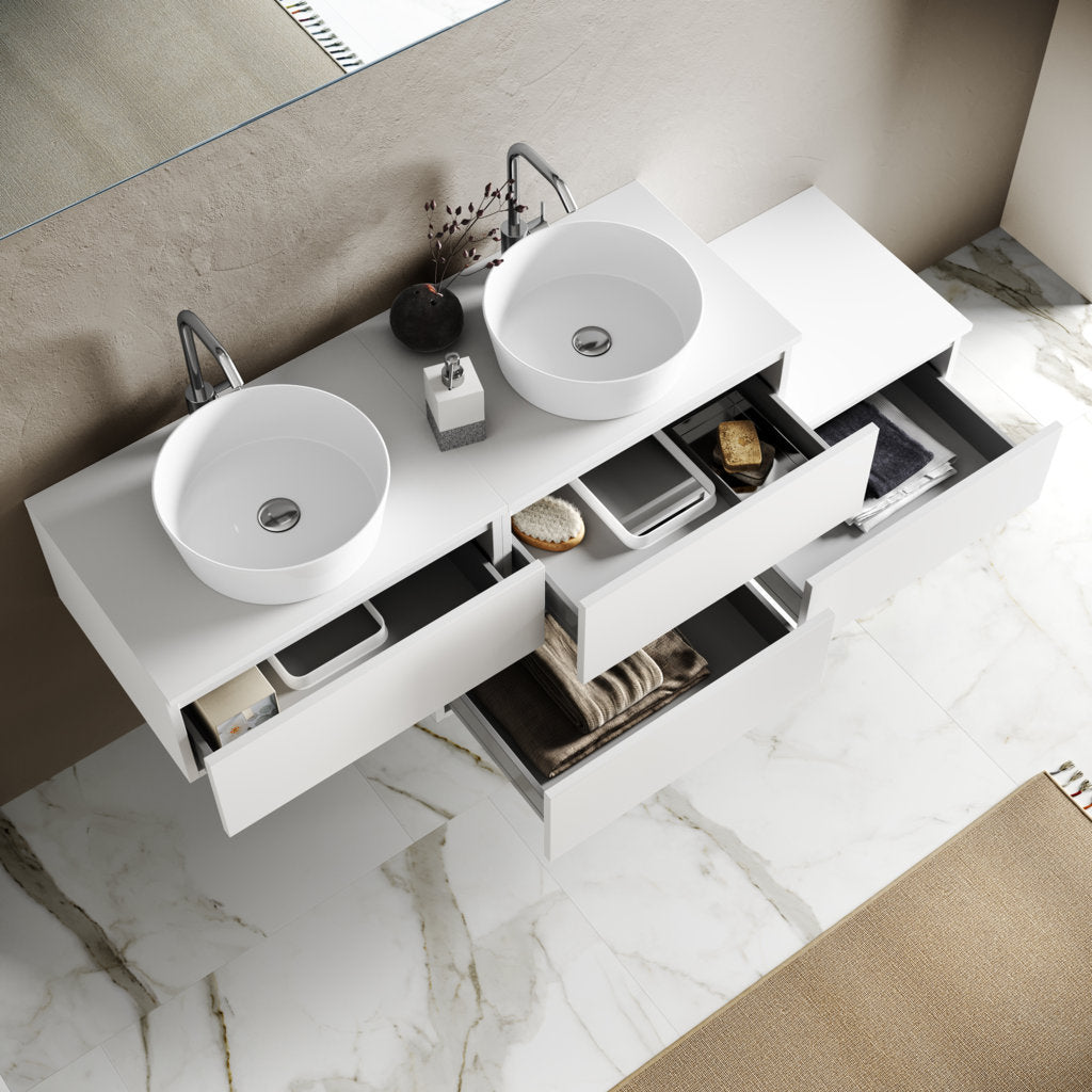 Double washbasin composition 9 pieces YOKA white 225cm