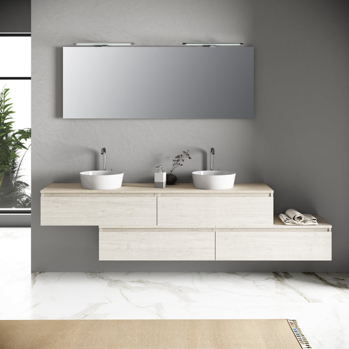 Composizione doppio lavabo 9 pezzi YOKA rovere miele