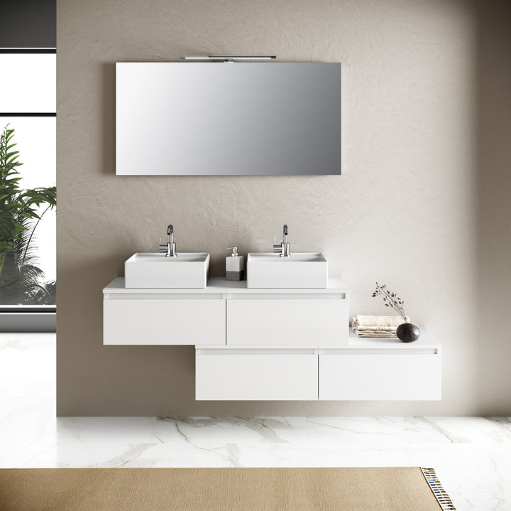 YOKA white 8-piece double washbasin composition